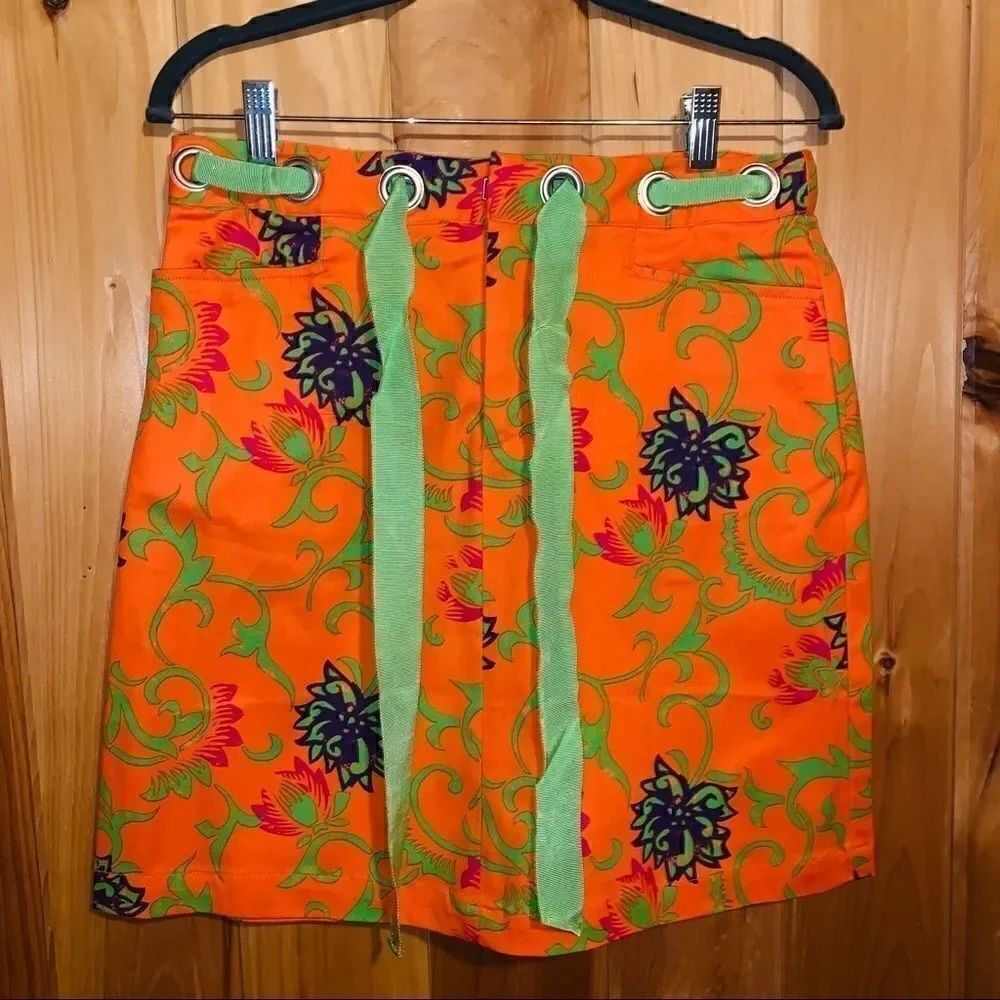 Metrostyle orange floral A line stretch skirt 8